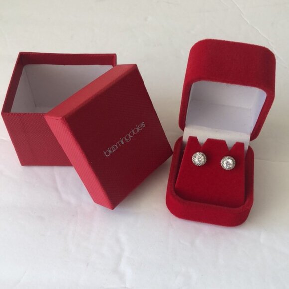 Studs Earrings W Cubic Zirconia Stone Silver Color New in Box - Picture 7 of 11